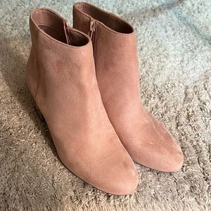 Aldo - pink suede bootie with gold mirrored heel - size 8
